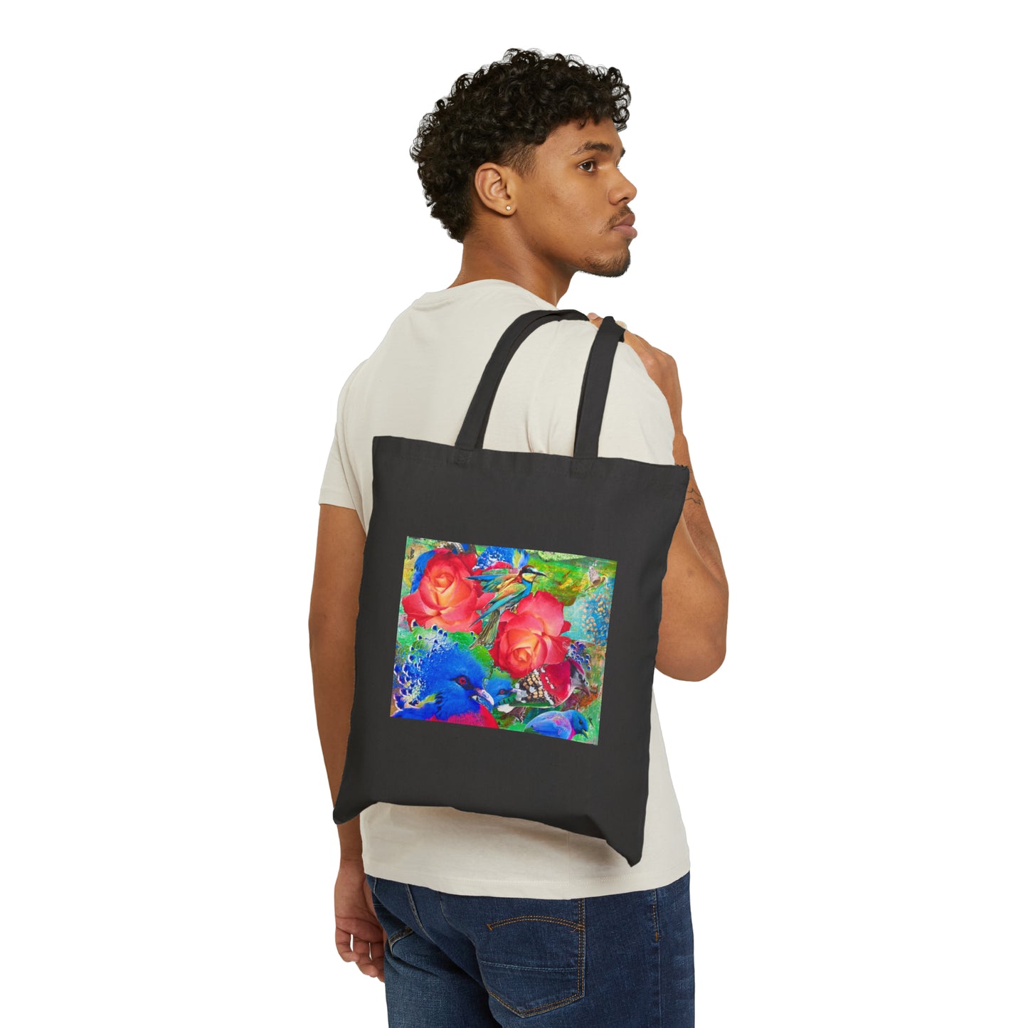 Birds & Flowers Cotton Canvas Tote Bag