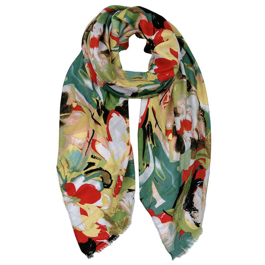 Abstract Floral Print Scarf: Mustard